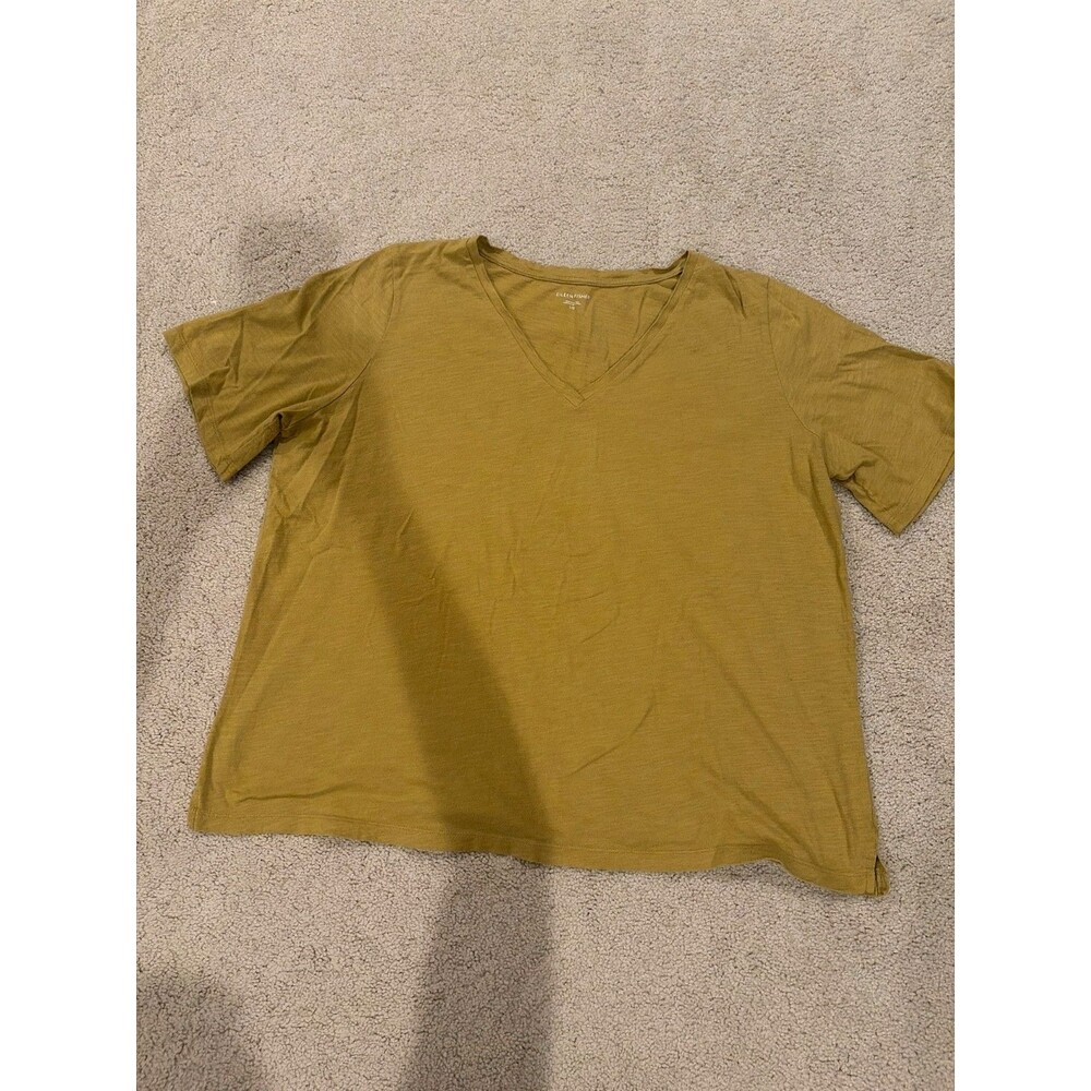 Eileen Fisher v-neck t shirt organic cotton women large mustard green